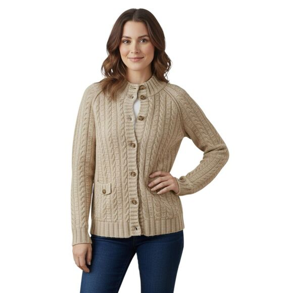 Banana Republic Cable Knit Cardigan S Cashmere Wool Tan - Picture 1 of 16